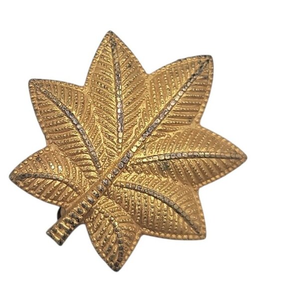 US Army Sterling Silver Oak Shaped Rank Pin Gold Plated over 925 Vintage - Picture 2 of 8